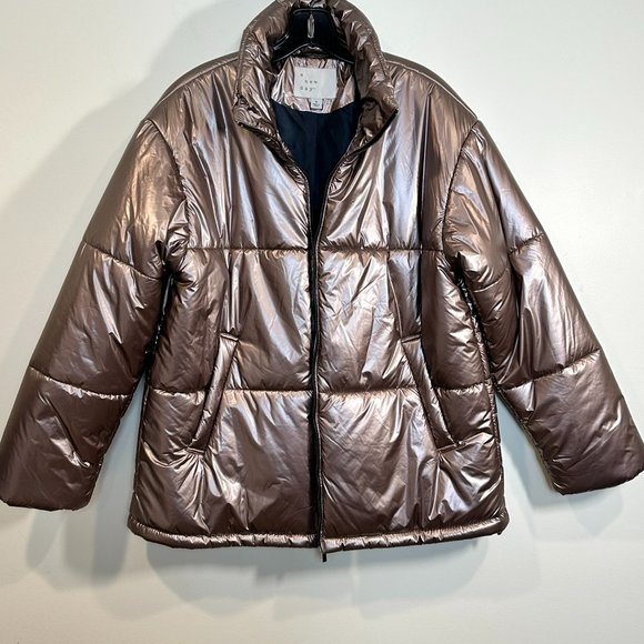 "A New Day" Metallic Mid Length Puffer Jacket - Picture 2 of 5